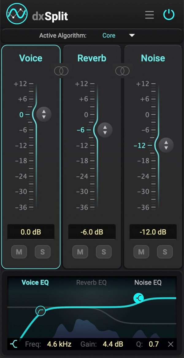 dxSplit: Separate Voice, Reverb and Noise in Dialogue Recordings